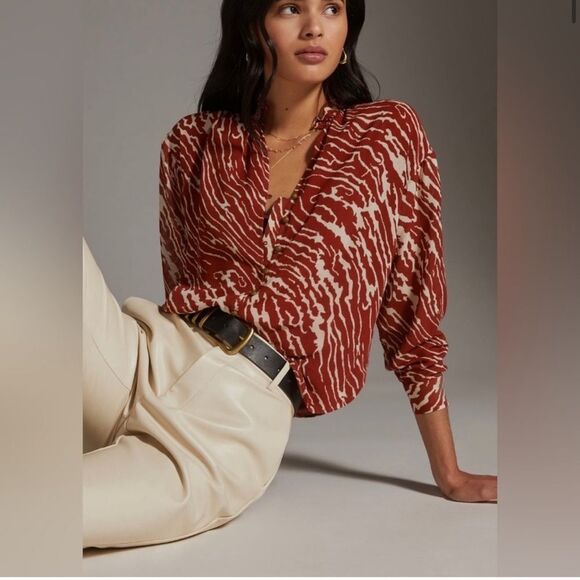 Anthropologie Tops - Anthropology, rust and cream zebra print button up blouse